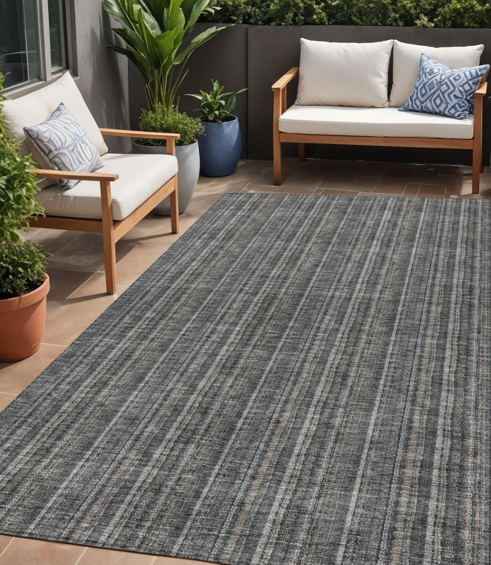 HomeRoots 5' Gray and Silver Striped Washable Area Rug - Durable, Stylish Design for Indoor and Outdoor Spaces 5' X 8' 615050