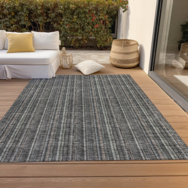 HomeRoots 5' Gray and Silver Striped Washable Area Rug - Durable, Stylish Design for Indoor and Outdoor Spaces 5' X 8' 615050