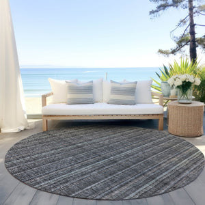 HomeRoots 5' Gray and Silver Striped Washable Area Rug - Durable, Stylish Design for Indoor and Outdoor Spaces 8' Round 615051