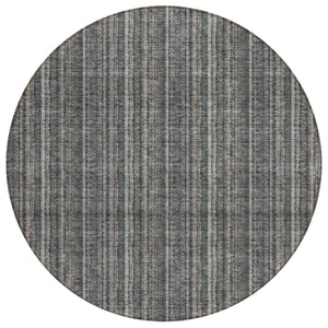 HomeRoots 5' Gray and Silver Striped Washable Area Rug - Durable, Stylish Design for Indoor and Outdoor Spaces 8' Round 615051