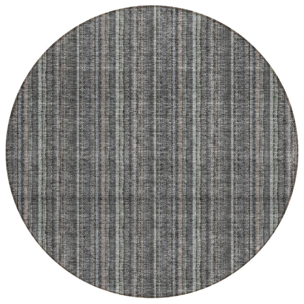 HomeRoots 5' Gray and Silver Striped Washable Area Rug - Durable, Stylish Design for Indoor and Outdoor Spaces 8' Round 615051