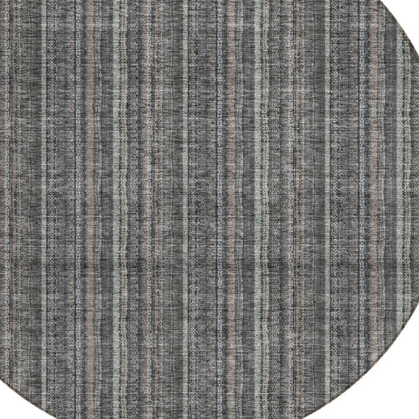 HomeRoots 5' Gray and Silver Striped Washable Area Rug - Durable, Stylish Design for Indoor and Outdoor Spaces 8' Round 615051