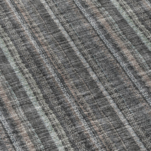 HomeRoots 5' Gray and Silver Striped Washable Area Rug - Durable, Stylish Design for Indoor and Outdoor Spaces 8' Round 615051