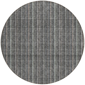HomeRoots 5' Gray and Silver Striped Washable Area Rug - Durable, Stylish Design for Indoor and Outdoor Spaces 8' Round 615051