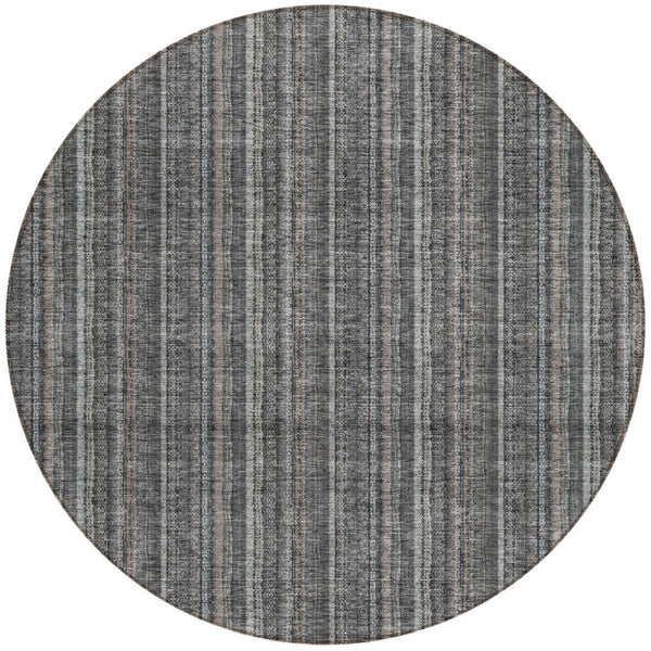 HomeRoots 5' Gray and Silver Striped Washable Area Rug - Durable, Stylish Design for Indoor and Outdoor Spaces 8' Round 615051