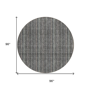 HomeRoots 5' Gray and Silver Striped Washable Area Rug - Durable, Stylish Design for Indoor and Outdoor Spaces 8' Round 615051