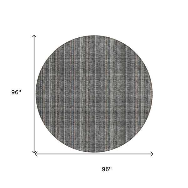 HomeRoots 5' Gray and Silver Striped Washable Area Rug - Durable, Stylish Design for Indoor and Outdoor Spaces 8' Round 615051