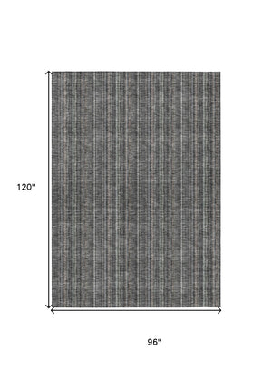 HomeRoots 5' Gray and Silver Striped Washable Area Rug - Durable, Stylish Design for Indoor and Outdoor Spaces 8' X 10' 615052