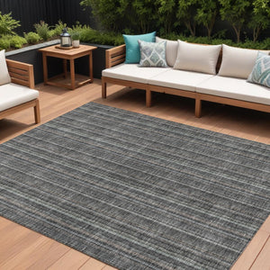 HomeRoots 5' Gray and Silver Striped Washable Area Rug - Durable, Stylish Design for Indoor and Outdoor Spaces 8' X 10' 615052