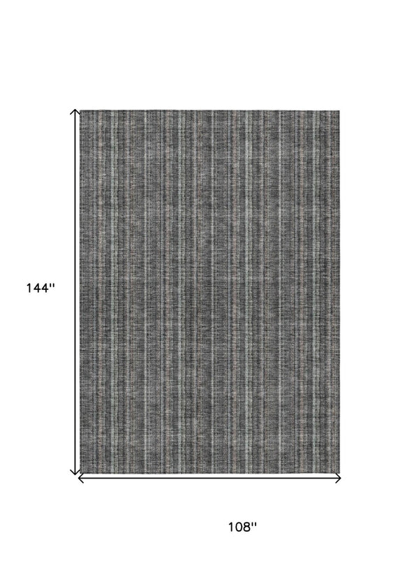 HomeRoots 5' Gray and Silver Striped Washable Area Rug - Durable, Stylish Design for Indoor and Outdoor Spaces 9' X 12' 615053
