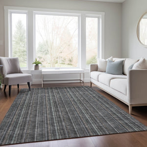 HomeRoots 5' Gray and Silver Striped Washable Area Rug - Durable, Stylish Design for Indoor and Outdoor Spaces 9' X 12' 615053