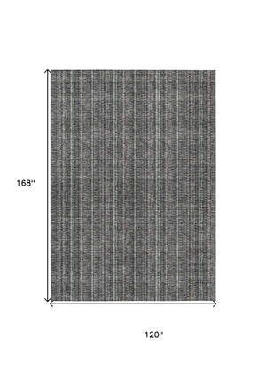 HomeRoots 5' Gray and Silver Striped Washable Area Rug - Durable, Stylish Design for Indoor and Outdoor Spaces 10' X 14' 615054