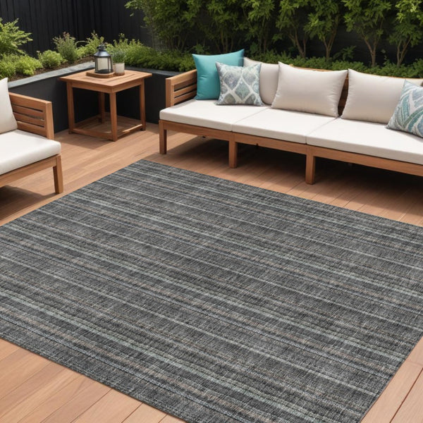 HomeRoots 5' Gray and Silver Striped Washable Area Rug - Durable, Stylish Design for Indoor and Outdoor Spaces 10' X 14' 615054
