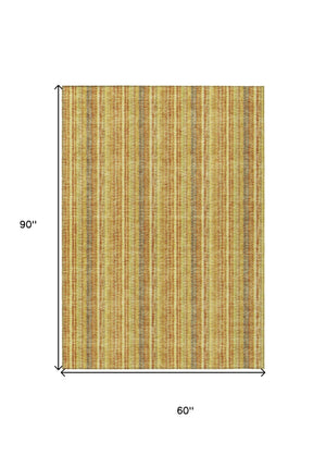 HomeRoots 5' Gold and Copper Striped Area Rug - Stylish, Durable, Washable Indoor-Outdoor Accent for Any Space 5' X 8' 615056