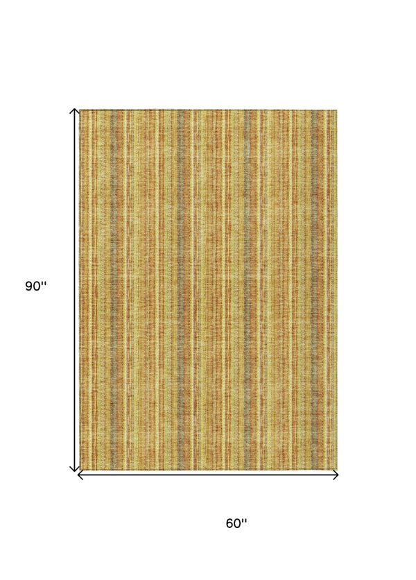 HomeRoots 5' Gold and Copper Striped Area Rug - Stylish, Durable, Washable Indoor-Outdoor Accent for Any Space 5' X 8' 615056