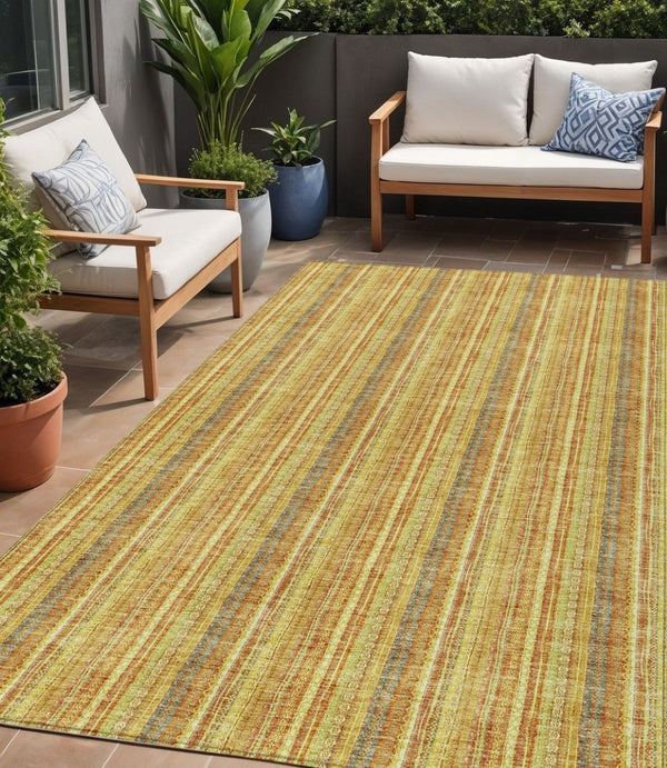 HomeRoots 5' Gold and Copper Striped Area Rug - Stylish, Durable, Washable Indoor-Outdoor Accent for Any Space 5' X 8' 615056
