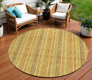 HomeRoots 5' Gold and Copper Striped Area Rug - Stylish, Durable, Washable Indoor-Outdoor Accent for Any Space 8' Round 615057