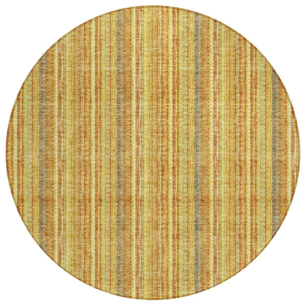 HomeRoots 5' Gold and Copper Striped Area Rug - Stylish, Durable, Washable Indoor-Outdoor Accent for Any Space 8' Round 615057