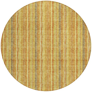 HomeRoots 5' Gold and Copper Striped Area Rug - Stylish, Durable, Washable Indoor-Outdoor Accent for Any Space 8' Round 615057
