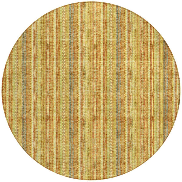 HomeRoots 5' Gold and Copper Striped Area Rug - Stylish, Durable, Washable Indoor-Outdoor Accent for Any Space 8' Round 615057
