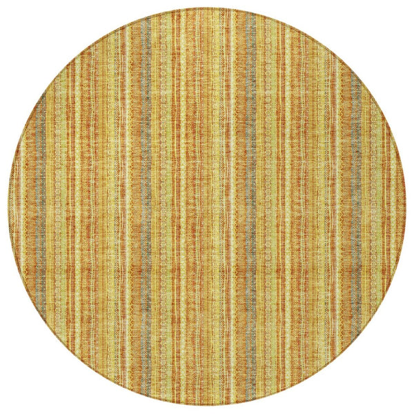 HomeRoots 5' Gold and Copper Striped Area Rug - Stylish, Durable, Washable Indoor-Outdoor Accent for Any Space 8' Round 615057