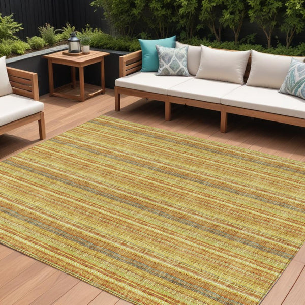HomeRoots 5' Gold and Copper Striped Area Rug - Stylish, Durable, Washable Indoor-Outdoor Accent for Any Space 8' X 10' 615058