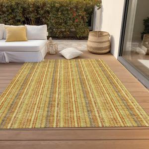 HomeRoots 5' Gold and Copper Striped Area Rug - Stylish, Durable, Washable Indoor-Outdoor Accent for Any Space 8' X 10' 615058