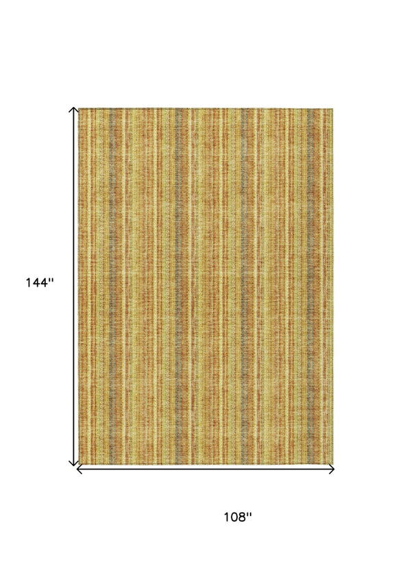 HomeRoots 5' Gold and Copper Striped Area Rug - Stylish, Durable, Washable Indoor-Outdoor Accent for Any Space 9' X 12' 615059