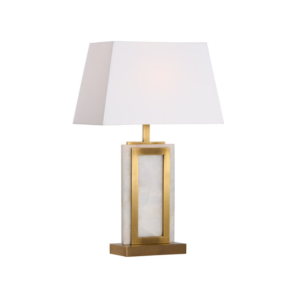Wildwood Hopewell Alabaster Table Lamp With Antique Brass Frame, Geometric Sculptural Accent For Living Spaces 61506
