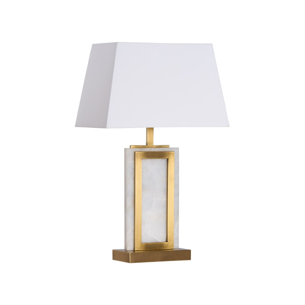 Wildwood Hopewell Alabaster Table Lamp With Antique Brass Frame, Geometric Sculptural Accent For Living Spaces 61506