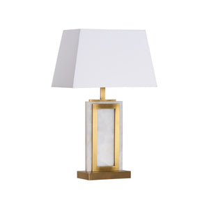 Wildwood Hopewell Alabaster Table Lamp With Antique Brass Frame, Geometric Sculptural Accent For Living Spaces 61506