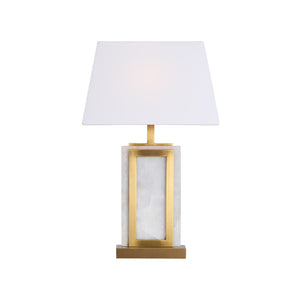 Wildwood Hopewell Alabaster Table Lamp With Antique Brass Frame, Geometric Sculptural Accent For Living Spaces 61506