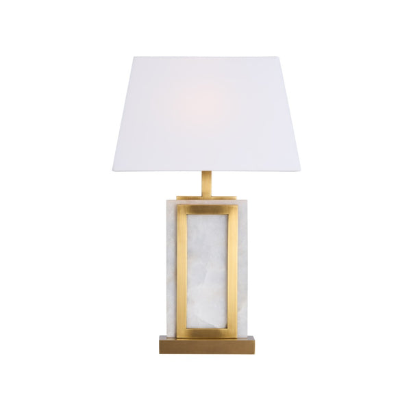 Wildwood Hopewell Alabaster Table Lamp With Antique Brass Frame, Geometric Sculptural Accent For Living Spaces 61506