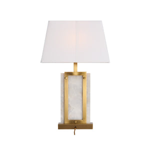 Wildwood Hopewell Alabaster Table Lamp With Antique Brass Frame, Geometric Sculptural Accent For Living Spaces 61506