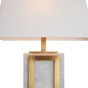 Wildwood Hopewell Alabaster Table Lamp With Antique Brass Frame, Geometric Sculptural Accent For Living Spaces 61506