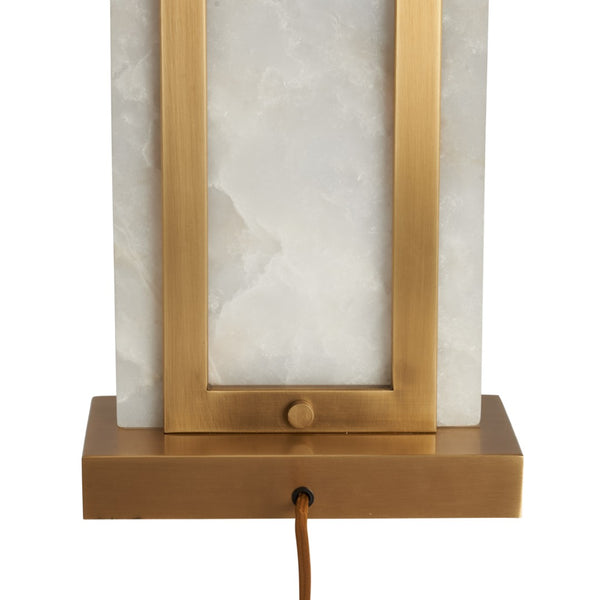 Wildwood Hopewell Alabaster Table Lamp With Antique Brass Frame, Geometric Sculptural Accent For Living Spaces 61506