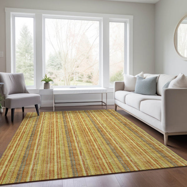 HomeRoots 5' Gold and Copper Striped Area Rug - Stylish, Durable, Washable Indoor-Outdoor Accent for Any Space 10' X 14' 615060