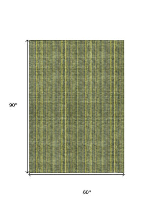 HomeRoots 5' Striped Olive and Lime Green Area Rug - Durable, Washable, Indoor/Outdoor Decor for Any Space 5' X 8' 615062
