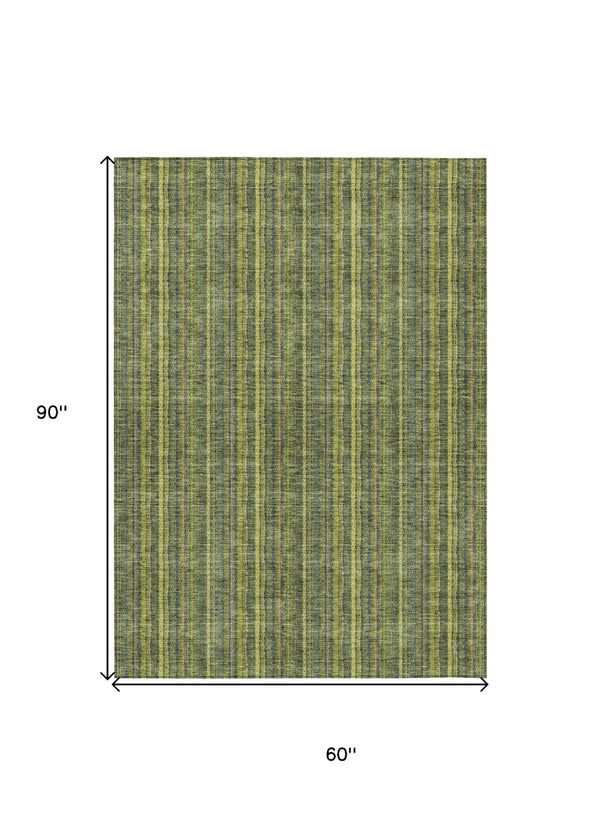 HomeRoots 5' Striped Olive and Lime Green Area Rug - Durable, Washable, Indoor/Outdoor Decor for Any Space 5' X 8' 615062
