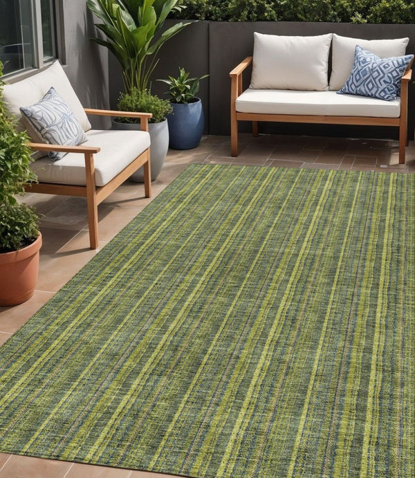 HomeRoots 5' Striped Olive and Lime Green Area Rug - Durable, Washable, Indoor/Outdoor Decor for Any Space 5' X 8' 615062