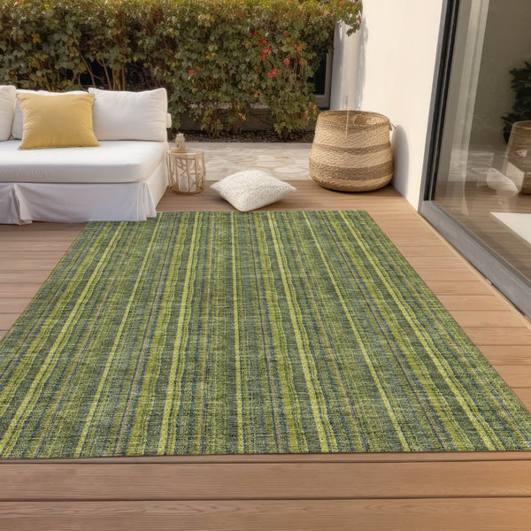 HomeRoots 5' Striped Olive and Lime Green Area Rug - Durable, Washable, Indoor/Outdoor Decor for Any Space 5' X 8' 615062