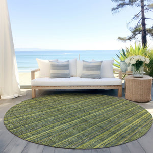 HomeRoots 5' Striped Olive and Lime Green Area Rug - Durable, Washable, Indoor/Outdoor Decor for Any Space 8' Round 615063
