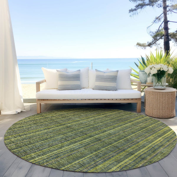 HomeRoots 5' Striped Olive and Lime Green Area Rug - Durable, Washable, Indoor/Outdoor Decor for Any Space 8' Round 615063