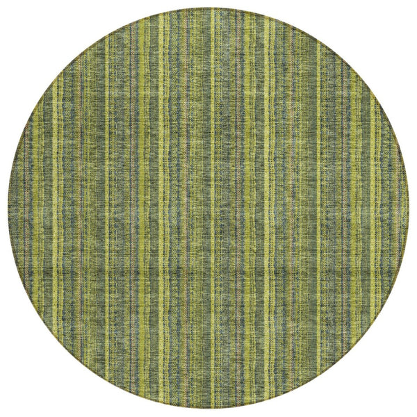 HomeRoots 5' Striped Olive and Lime Green Area Rug - Durable, Washable, Indoor/Outdoor Decor for Any Space 8' Round 615063