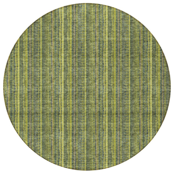 HomeRoots 5' Striped Olive and Lime Green Area Rug - Durable, Washable, Indoor/Outdoor Decor for Any Space 8' Round 615063