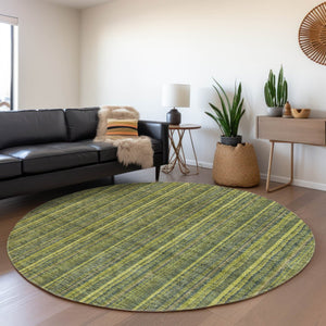HomeRoots 5' Striped Olive and Lime Green Area Rug - Durable, Washable, Indoor/Outdoor Decor for Any Space 8' Round 615063