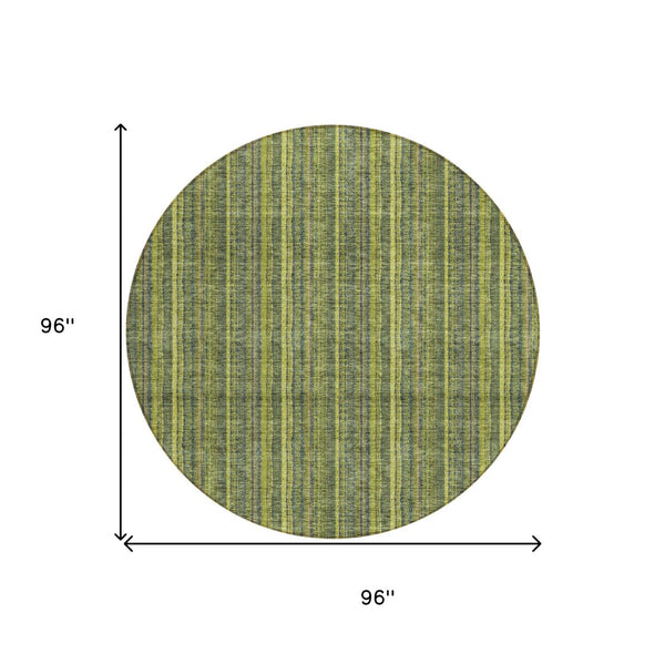 HomeRoots 5' Striped Olive and Lime Green Area Rug - Durable, Washable, Indoor/Outdoor Decor for Any Space 8' Round 615063