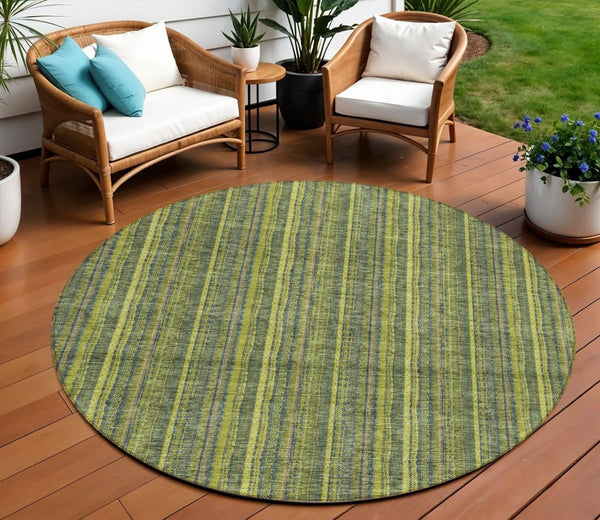 HomeRoots 5' Striped Olive and Lime Green Area Rug - Durable, Washable, Indoor/Outdoor Decor for Any Space 8' Round 615063