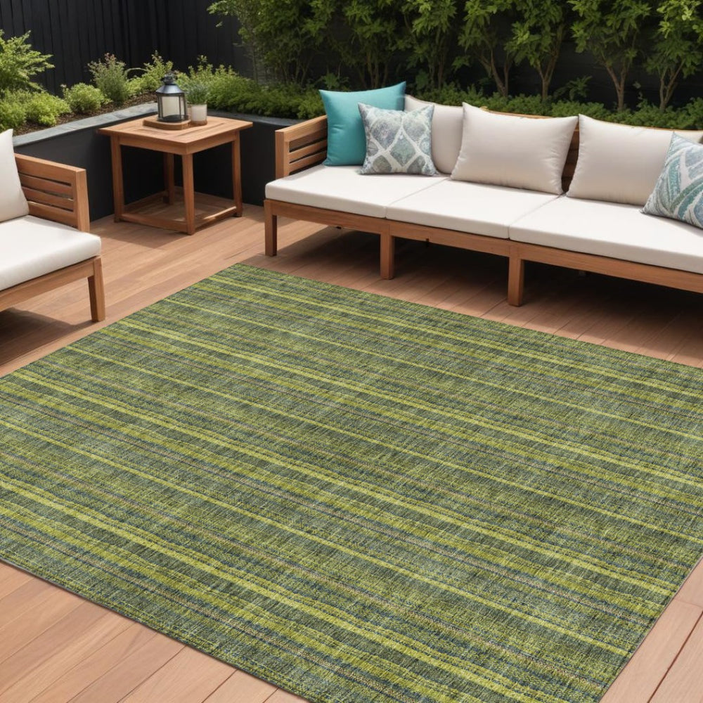 HomeRoots 5' Striped Olive and Lime Green Area Rug - Durable, Washable, Indoor/Outdoor Decor for Any Space 8' X 10' 615064