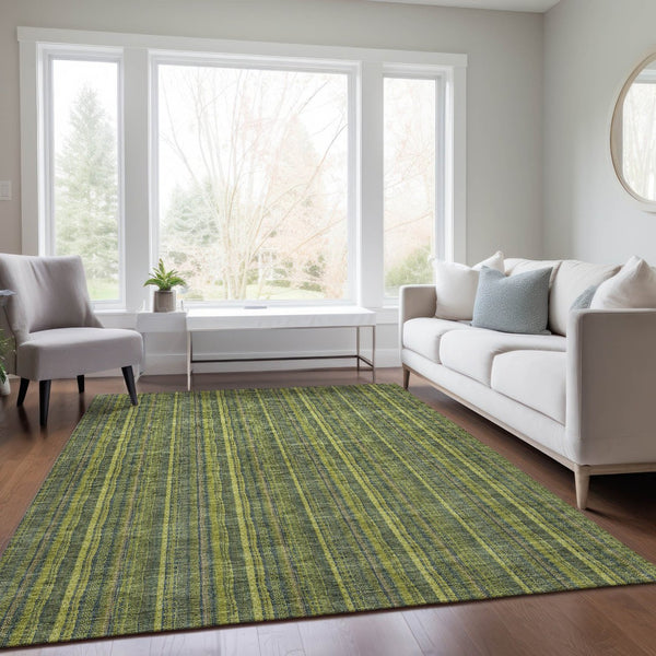 HomeRoots 5' Striped Olive and Lime Green Area Rug - Durable, Washable, Indoor/Outdoor Decor for Any Space 8' X 10' 615064